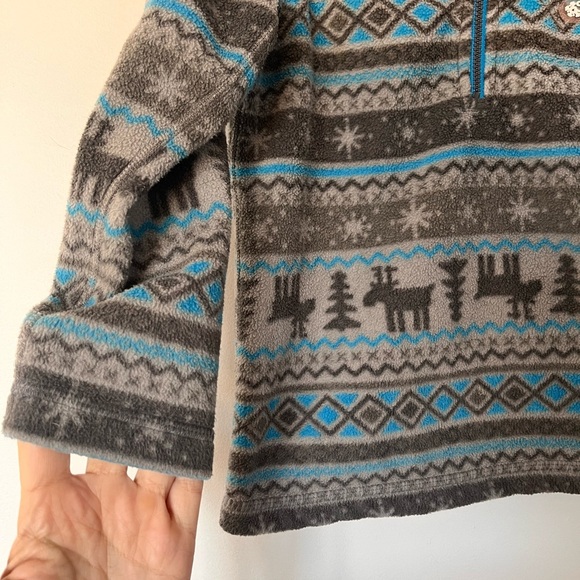 Souris Mini Gray and Blue Reindeer Fleece Pullover - Picture 2 of 4